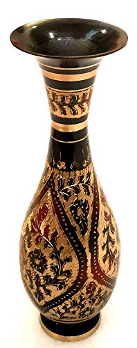 Made Of Brass - Large 9.25 Inch High Vase - A Rare Indian Decor - Alluring Design And Nakkashi - For Dry Flowers Only, Not To Fill Water #TOP5