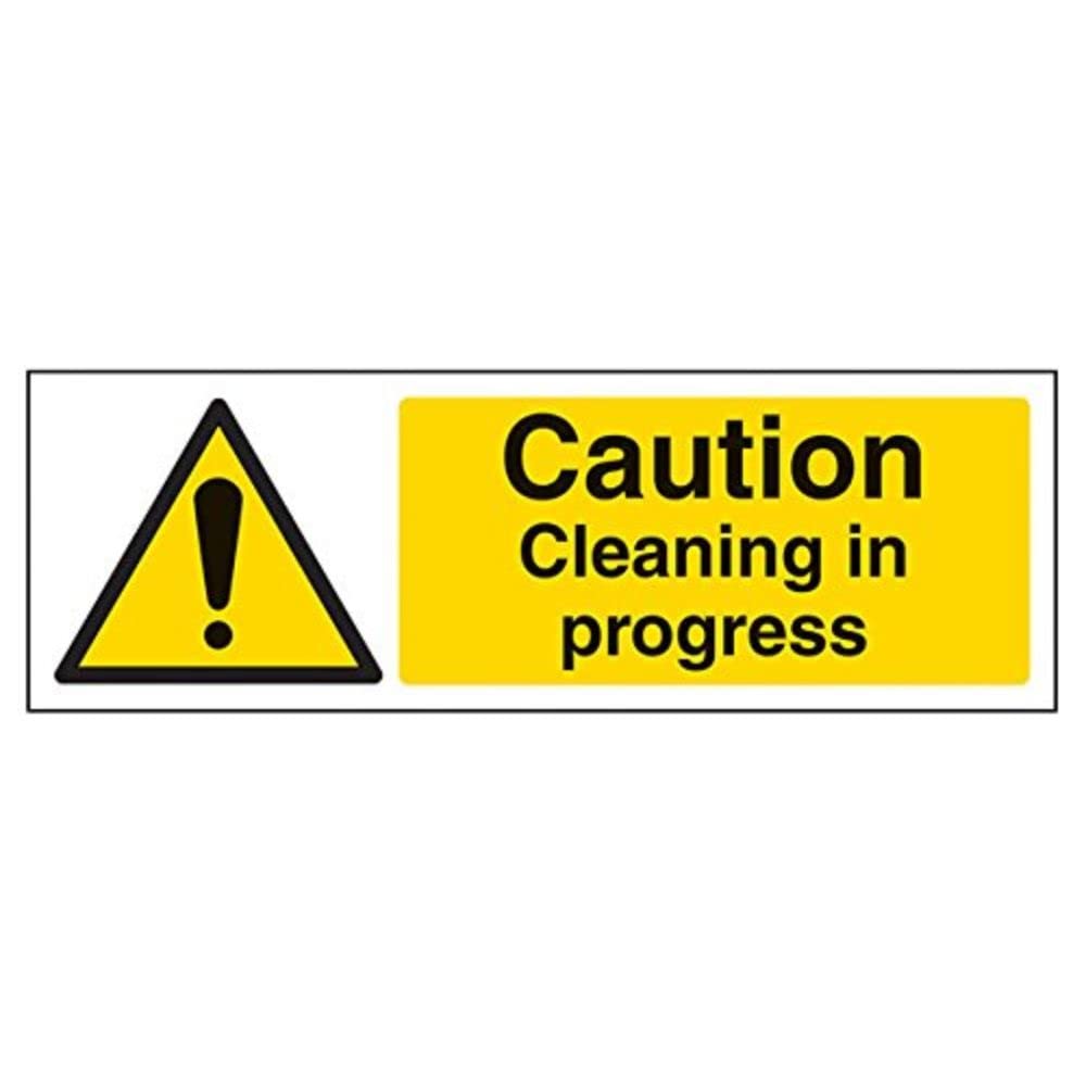 VSafety Caution, Cleaning In Progress Sign - Landscape - 300mm x 100mm - Self Adhesive Vinyl