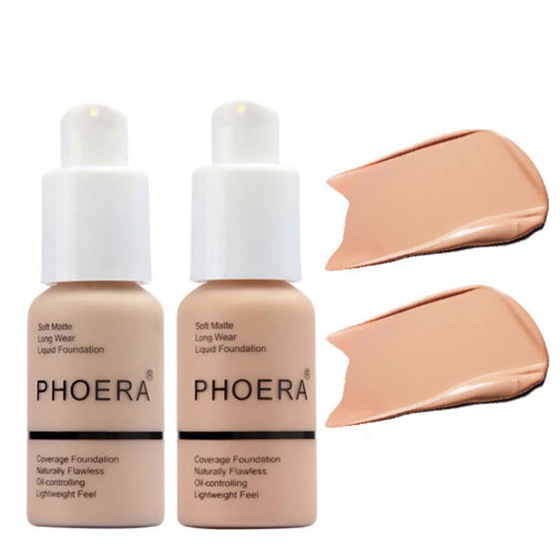 BestLand 2Pack PHOERA Foundation Full Coverage Liquid Foundation Cream - Long-lasting Lightweight Concealer - Oil-Free Formula - Natural Shade - Suitable for All Skin Types (2 Pack Warm peach #103)