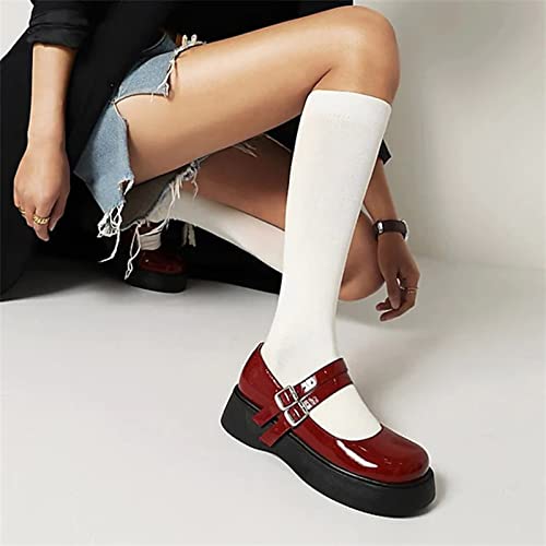 Mary Jane Shoes for Girls School Uniform Leisure Shoe Low Heel Party Dress Shoes (Color : Red, Size : 5.5 US)3