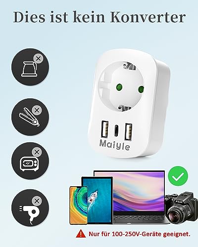 Maiyle Reisestecker Adapter England Deutschland Stecker, Reiseadapter Typ G Steckdose UK Auf DE EU mit USB A & C 2.4A Steckdosenadapter England Irland Malta Adapter Reise Geschenk Gadgets Stromadapter
