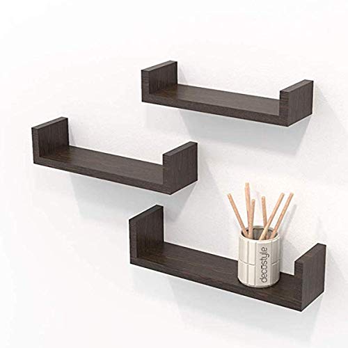 Image of DECORVISTA Wooden Handcrafted Wall Shelf Beautiful Floating Wall Racks Shelves Living & Bed Room Decor U Shaped Set of 3 (Multi) (Brown)