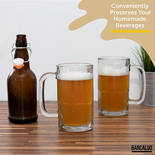 Barcaloo 16 Ounce Clear Glass Beer Bottles For Home Brewing - Beer, Kombucha, Soda, Juice, Fermentation, 12 Pack Glass Bottle With Flip Top Cap #TOP3