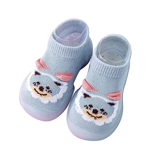 Toddler Floor Socks Infant Boys Girls Animal Cartoon Socks Shoes Toddler Fleece Floor Socks Non Slip Prewalker Shoes (Blue, 6-12 Months)
