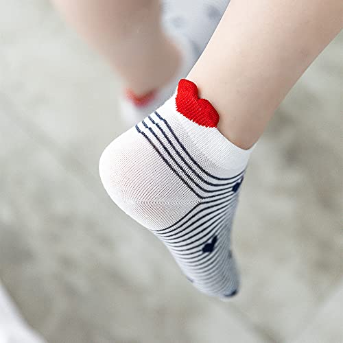 Womens 5-Pack Low Cut Socks Cute Red Heart Ankle Socks Short White Casual Lovely Free Sizes 5-94