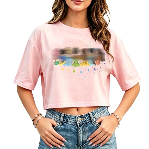 Magical Crop Shirt for Women Magic Kingdom Princess Tshirt Funny Family Vacation Trip Tee Casual Holiday Top Pink