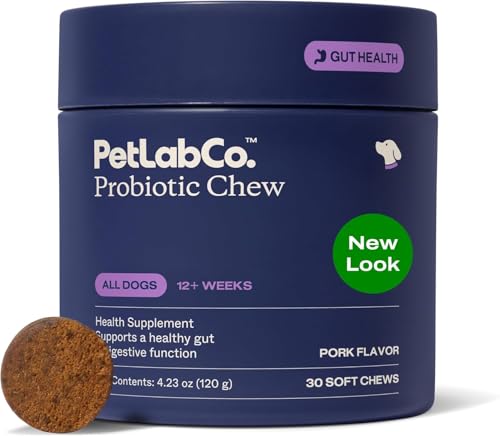 PetLab Co. Probiotics for Dogs, Support Gut Health, Occasional Diarrhea, Digestive Health & Seasonal Allergies - Pork Flavor - 30 Soft Chews - Packaging May Vary