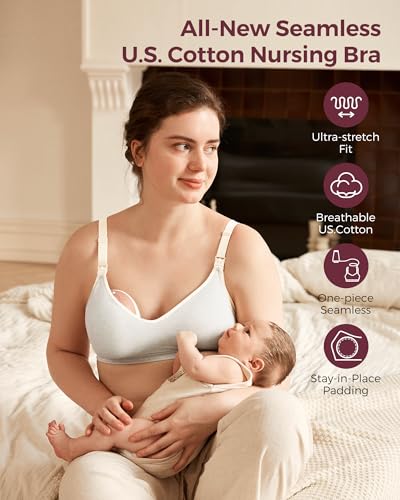 Image of Momcozy Nursing Bras for Breastfeeding, Soft U.S. Cotton Seamless Maternity Bra, Fixed Padding, Wireless Pregnancy