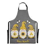 OURVII Unisex Sunflower Bee Gnomes Quote Long Kitchen Apron with 2 Pockets for Women Men Baking Coff