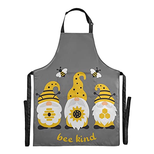 Ourvii Unisex Sunflower Bee Gnomes Quote Long Kitchen Apron With 2 Pockets For Women Men Baking Coffee Garden Aprons Bee Kind 34.6 X 26.7Inch, Large #TOP4