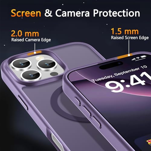Image of LATVIN for iPhone 16 Pro Max Case, Magnetic Phone Cover, Compatible with MagSafe, Military Grade Protection, Translucent Matte Frosted Back, Purple