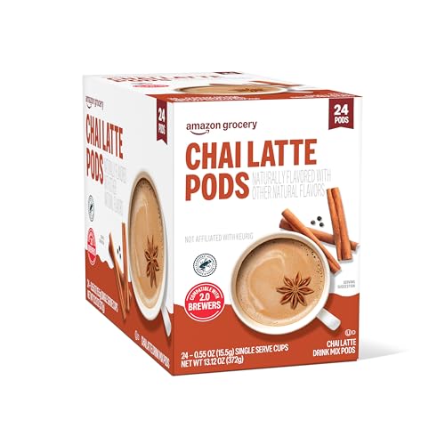 Image of Amazon Brand - Happy Belly Tea Pods Compatible with 2.0 K-Cup Brewers, Chai Latte, 24 Count (Previously Solimo)