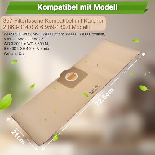 Rebirthcare 12 stück 6.959-130.0 ersatzbeutel für karcher wd3 papier staubsaugerbeutel mv3 a2201 a2204 a2504 a2554 filterbeutel staubsaugertüten staubbeutel 2251/2604 paperbags