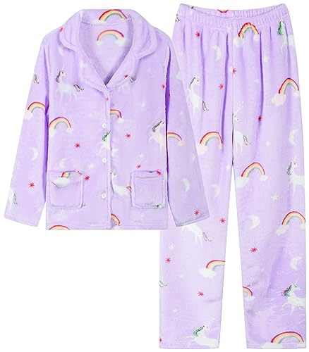 Schbbbta Girls Fuzzy Pajama Set, 2 Piece Soft Plush Fleece Pjs Loungewear, 3 Years - 15 Years