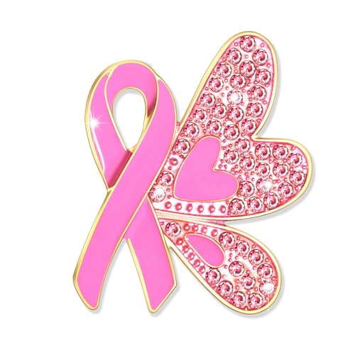 Image of Breast Cancer Pins Pink Ribbon Brooch Pins for Women Men Breast Cancer Awareness Accessories Pink Boxing Gloves Black Women Butterfly Brooches Breast Cancer Outfits Gifts