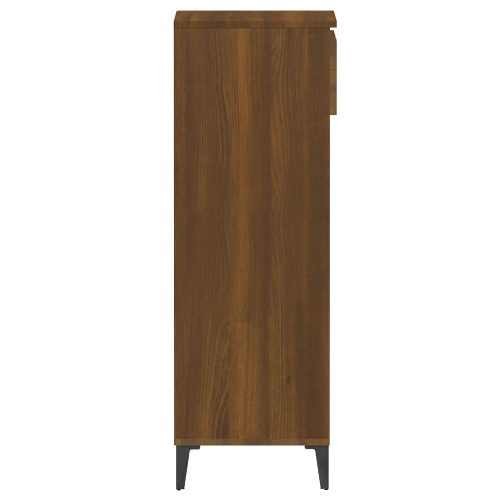 Regał na buty, brązowy, wygląd dębu, materiał drewnopochodny z metalowymi nóżkami, 40 x 36 x 105 cm, szafka na buty z szufladą i 3 półkami, do korytarza, przedpokoju, sypialni, porządek i