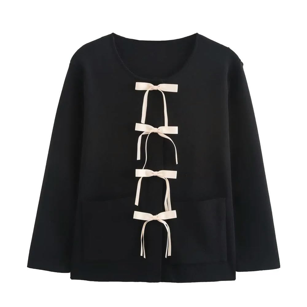 ZBDP - Chaqueta de punto clásica versátil con lazo para mujer