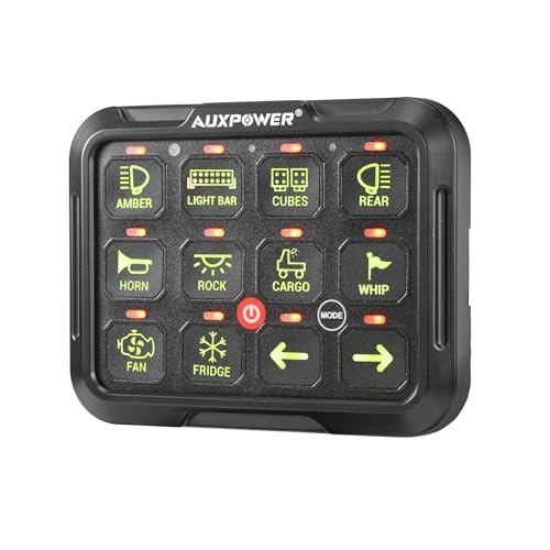 Auxpower RGB 12 Gang Switch Panel A212 3 Modes Toggle Momentary Pulsed Auxiliary Control Panel Automatic Dimmable Switch Pod Waterproof for Boat Truck Car RV Offroad