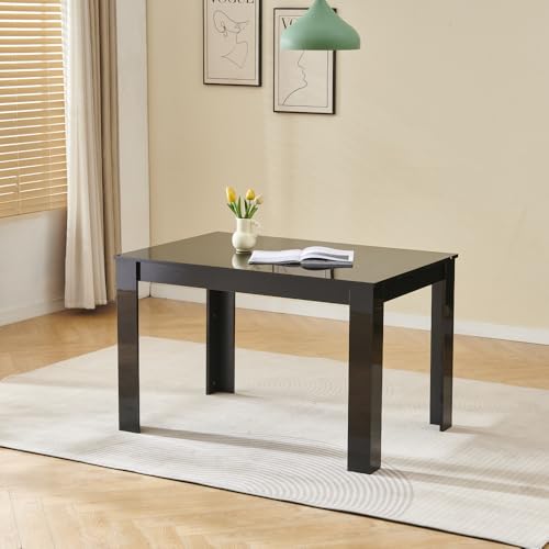 Homullel 7 Piece Dining Room Table and Chairs Set for Dining Room Kitchen, Modern Black High Gloss Dining Table with 6 Black Leather Chairs for Family Dinner Set Space Saving - Image 3