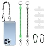 JingRoom 2 Pack Glossy Phone Tether Lanyard,Spiral Strap for All Sealed Case(Black Green+ 4 Patches+ 2 Carabineres)
