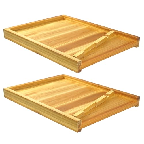 BeeQuestify 2 Set 10 Frame Beehive Bottom Board with Entrance Reducer Bee Hive Soild Langstroth Wax Boiling Dipped Bottom Board Bee Supply for Beekeeping