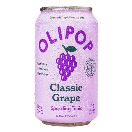 OLIPOP - Classic Grape Sparkling Tonic, Healthy Soda, Prebiotic Soft Drink, Aids Digestive Health & Immune Health, High in Plant Fiber, Caffeine Free, Low Calorie, Low Sugar 12 oz