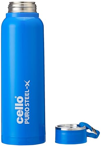 Image of CELLO Puro Steel-X Benz 1200 Insulated Water Bottle For Office 970 ml, Blue | Easy to Carrying Loop, Wide Mouth Leak Proof & Rust Resistant Inner Steel Insulated Water Bottles For School Kids & Travel