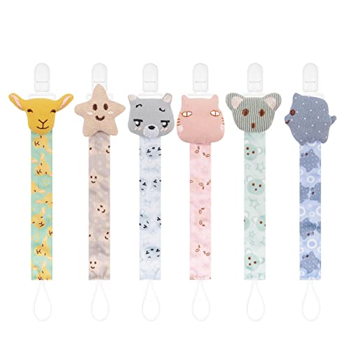 Image of Babygoal Doll Pacifier Clips with Pacifier Case, 6 Pack Binky Paci Holder Clips and Leash for Boys and Girls Fits for Most Pacifier, Binkie Styles & Baby Teethers & Toys and Gift 6PS33-GZ
