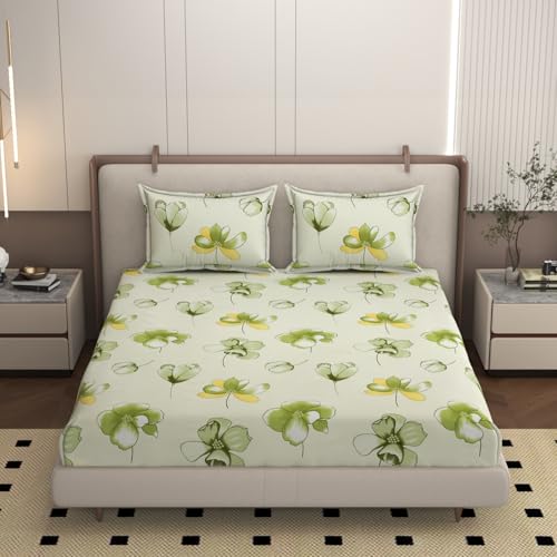 Image of King Size Bedsheet | Melissa Cotton Blended Fitted King Size with Two Pillow Covers | 250 TC | King Size BedSheet | AntiWrinkle, Deep Corners, Hotel-Style Comfort & Stylish Decor (78x72 inches)