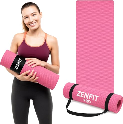 Image of Yoga Mat for Women and Men 4mm with Carry Strap EVA Material Extra Thick Exercise Mat for Workout Yoga Fitness Pilates and Meditation, Anti Tear Anti Slip For Home & Gym Use (Pink)