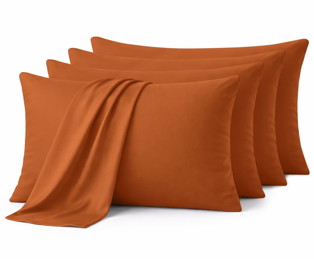 Aspire Homeware Rust Pillow Cases 4 Pack – 100% Brushed Microfiber Premium Pillowcases Super Soft Envelope Closure Pillow Cover (50x75cm)