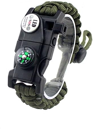 Adjustable Survival Bracelet, 7 Core Paracord 20 in 1 Emergency Sports Wristband Gear Kit with Waterproof LED SOS Light, Compass, Rescue Whistle, Fire Starter Multi-tool for Wilderness Adventure
