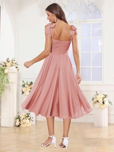 Chiffon Bridesmaid Dresses for Women - A Line Short Bow Straps Ruched Formal Wedding Guest Party Gown3