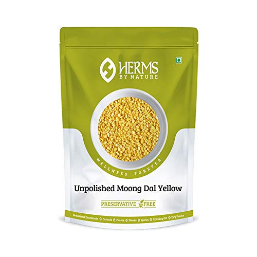 Herms Organic Moong Dal Yellow Split 500g with Free Spices Turmeric, Red Chilli, Garam Masala