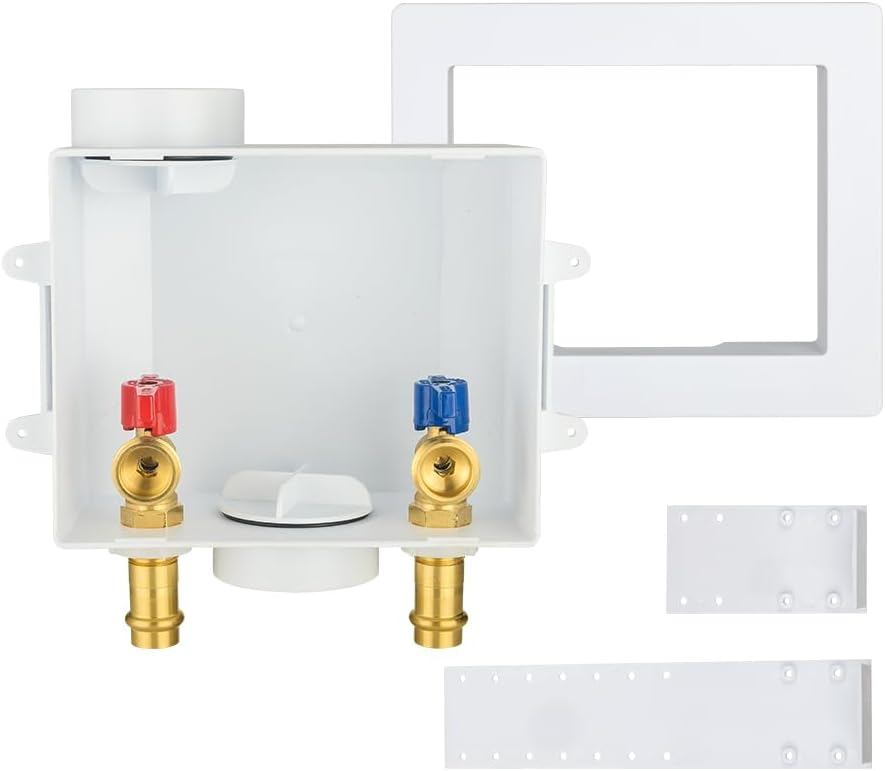 EFIELD Washing Machine Outlet Box, 1/2-inch Copper Press Inlet with Center Drain, White