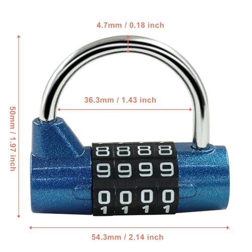 Image of Hitefu 2 Packs 4 Digit Combination Lock, Numbers Gym Locker Lock, Heavyduty Safety Padlock for School, Toolbox, Cabinet, Hasp, Gate (Blue & Red)