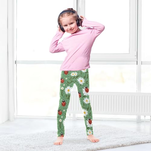 Wusikd Ladybugs Daisies Girls' Leggings Toddler Doodles Green Kids Yoga Pants Dance Active Tights 4T4