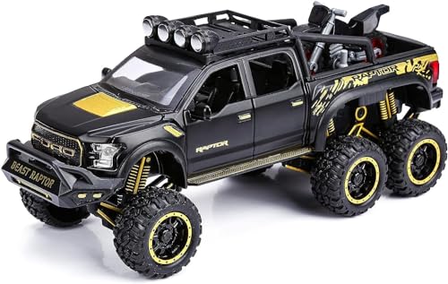 Image of Metal Pull Back Diecast Car 1:28 Big Ford Raptor Truck F150 Pull Back Car Model with Sound Light Boys Gifts Toys for Kids【Pack of 1】,multicolor