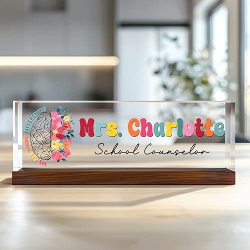 Kiuties Personalized School Counselor Gift, Custom Teacher Desk Name Plate, School Psychologist Gifts, Teacher Appreciation Gift, School Office Desk Decor