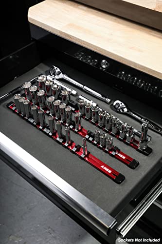 Ares 70203-1/2-Inch Drive Red Aluminum Socket Organizer - Store Up To 16 Sockets And Keep Your Tool Box Organized - Sockets Will Not Fall Off This Rail #TOP4