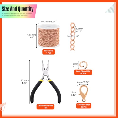 Tanstic 102Pcs 30 Feet Jewelry Making Chains Necklace Chains Bulk Cable Link Chain with 50Pcs Jump Rings - Image 2