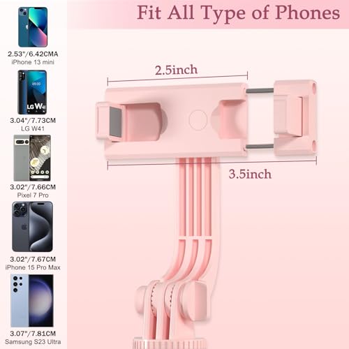 Selfie Stick Tripod with Fill Light, Phone Selfie Stick,Durable Stainless Steel Design,Bluetooth Remote Control,and Stable Three-Legged Support for Live Broadcasts,Video Shooting (Pink) by Mouzakon - Image 2