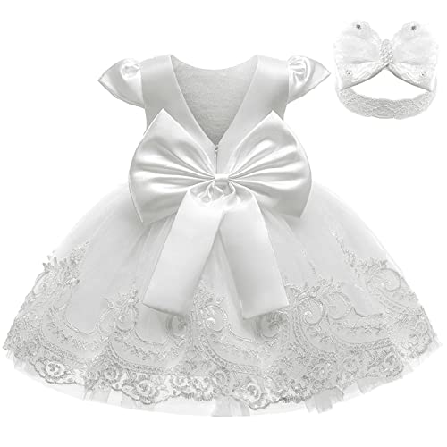 3M-3T Toddler Baby Girls Dresses Pageant Wedding Flower Girls Dress Formal Gowns Embroidered Lace Dress + Headwear