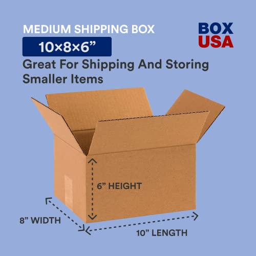 Image of BOX USA Shipping Boxes Small 10 inchL x 8 inchW x 6 inchH, 25-Pack | Corrugated Cardboard Box for Packing, Moving and Storage