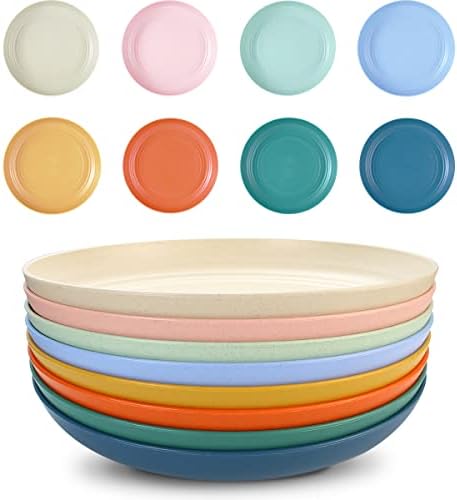 AIZOEVCN 9 Inch Plastic Plates Reusable Set of 8, Microwave and Dishwasher Safe Unbreakable Lightweight Deep Dinner Plates, Assorted Colors BPA Free Dinnerware Sets for Kids Children Toddler & Adult.