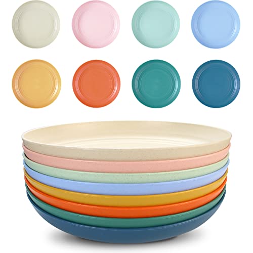 Aizoevcn 9 Inch Plastic Plates Reusable Set Of 8, Microwave And Dishwasher Safe Unbreakable Lightweight Deep Dinner Plates, Assorted Colors Bpa Free Dinnerware Sets For Kids Children Toddler & Adult. #TOP1