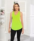 Smile Fish Women Summer Deep V Neck Tank Top Loose Fit Flowy Sleeveless Shirt Cotton Neon Green,L
