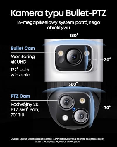 eufy kamera PoE Bullet-PTZ S4, 4K UHD potrójny obiektyw, FOV 122°, 360° | Zoom hybrydowy 8×, AI śledzenie, noc w kolorze