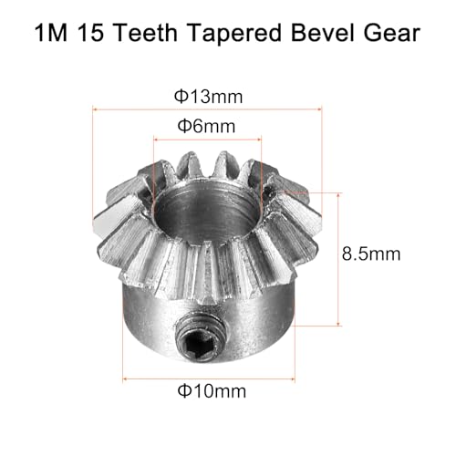 Image of uxcell 2pcs Bevel Gear 0.8 Module 1:1 Reduction Rate 15T 6mm Hole Dia Bevel Pinion Gear 45# Steel, 45 Degree Steering Gear for Hardware Mechanical Rotation, Silver