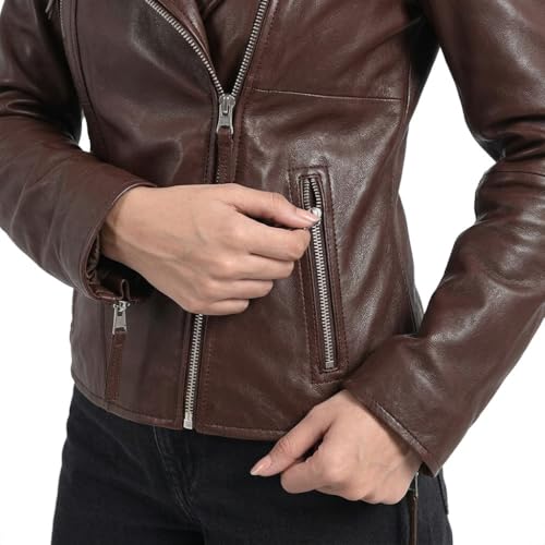 STREGA Women's Lambskin Leather Motorcycle Jacket